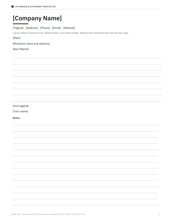 Preview of Printable Centered Letterhead Template