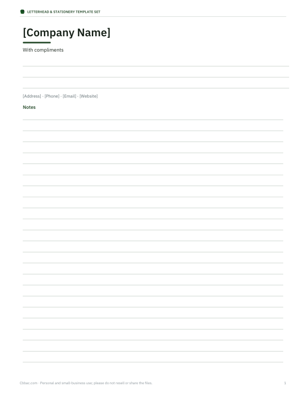 Preview of Printable Compliments Slip Template