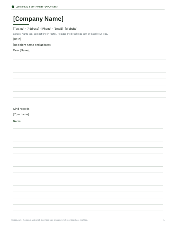 Preview of Printable Letterhead Footer Details