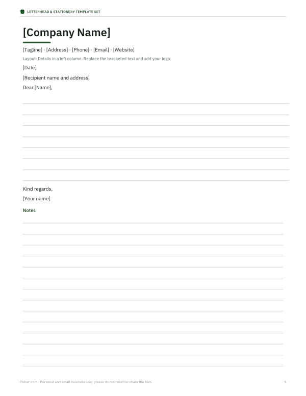 Preview of Printable Side Column Letterhead Template