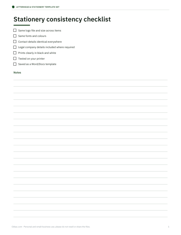 Preview of Printable Stationery Consistency Checklist